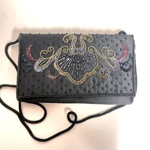 Black beaded formal clutch purse shoulder bag